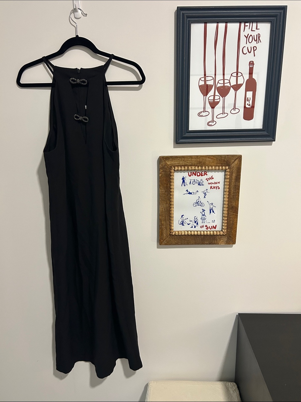 Halter Neck Black Maxi Dress with Decorative Sparkly Front Ties